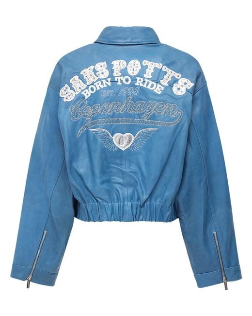 Saks Potts Blue Diable Embellished Leather Jacket