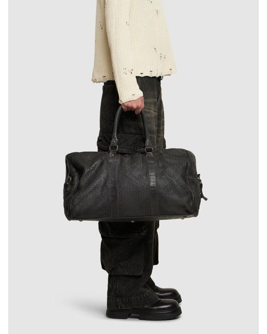 Giorgio Brato Black Woven Leather Duffle Bag for men