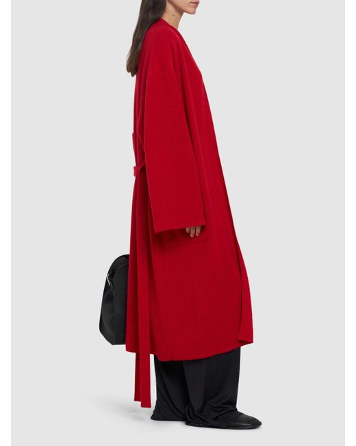 The Row Red Ghali Belted Cashmere Knit Long Coat