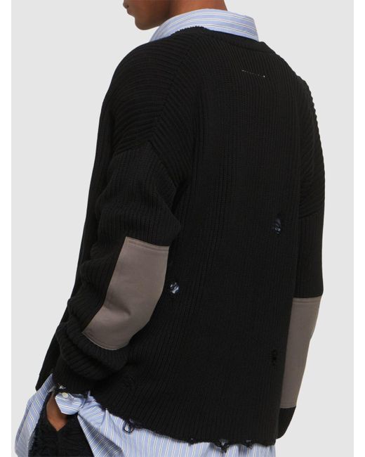 Cardigan in maglia di cotone distressed di MM6 by Maison Martin Margiela in Black da Uomo