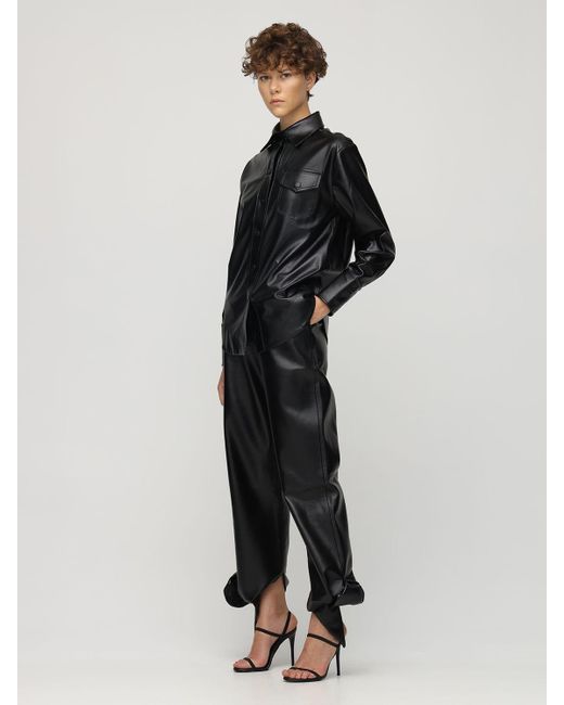 Matériel Women's Faux Leather Trousers w/ Self-Tie Cuffs - Black
