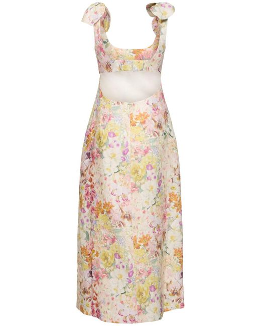 Zimmermann Multicolor Harmony Floral Self-tie Linen Midi Dress