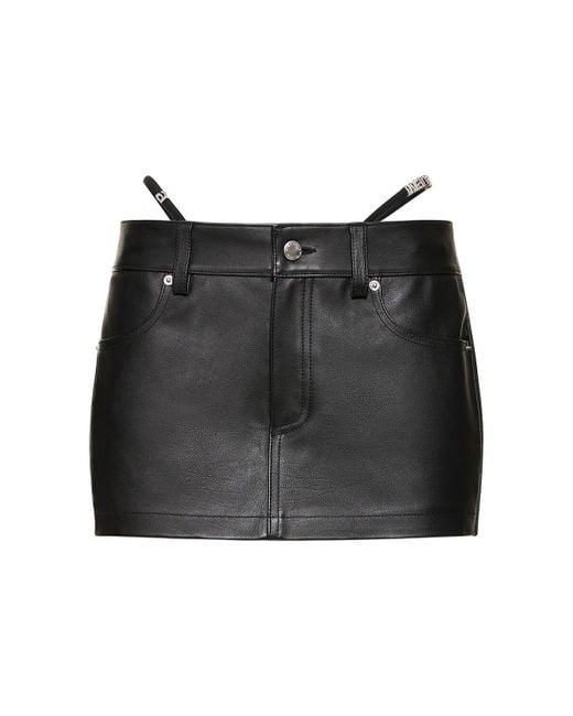 Alexander Wang Black Leather Mini Skort W/ Buckle Belt
