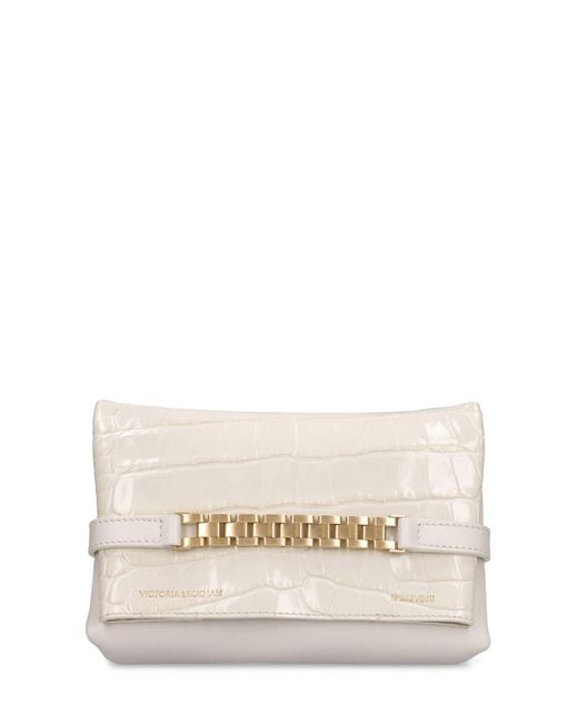 Victoria Beckham Natural Lvr Exclusive Croc Embossed Chain Pouch