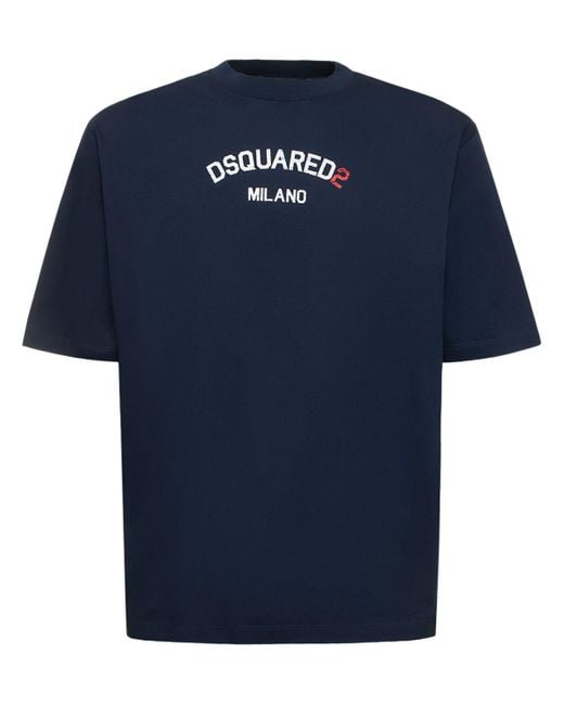 T-shirt in cotone milano con stampa di DSquared² in Blue da Uomo