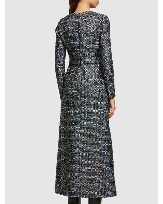 Giambattista Valli Blue Tweed A-line Cotton Maxi Dress