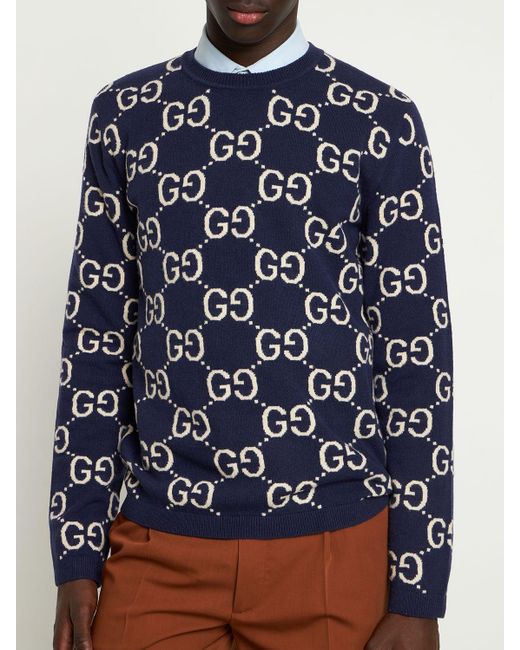 Gucci Blue Wool Crewneck Sweater for men