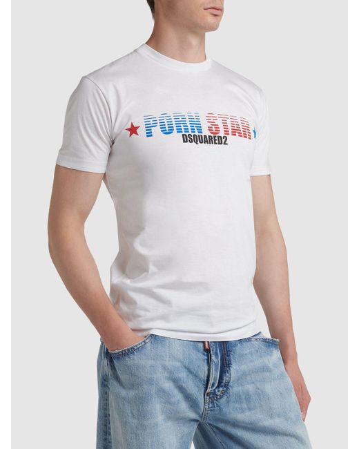 Camiseta de algodón estampada DSquared² de hombre de color White