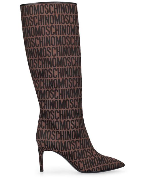 Moschino Brown 75mm Logo Jacquard Tall Boots