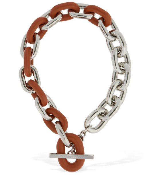 Paco Rabanne Natural Xl Link Short Chain Necklace W/ Leather