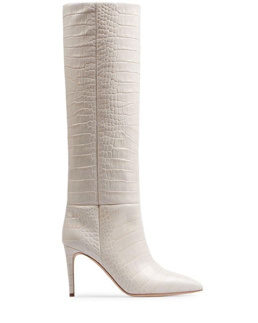 Paris Texas White 85Mm Stiletto Croc Embossed Boots