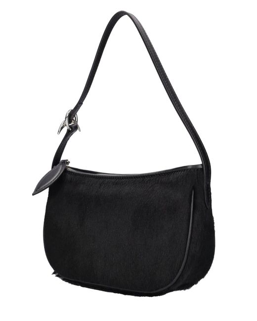 Liffner Black Mini Moon Pony Hair Leather Shoulder Bag