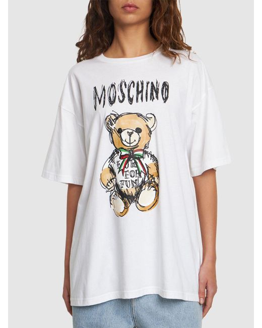 Camiseta de jersey de algodón con logo Moschino de color White
