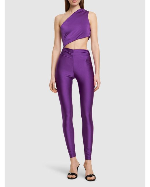 ANDAMANE Purple Poppy Shiny Lycra One Shoulder Jumpsuit