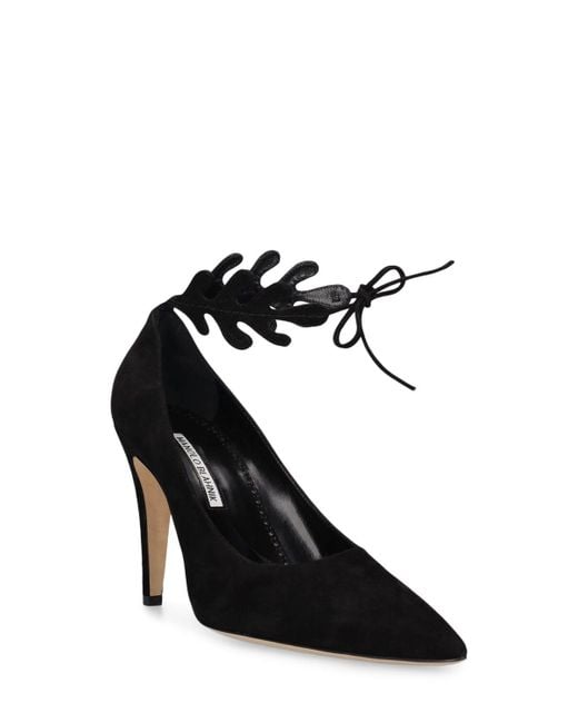 Manolo Blahnik Black 105mm Florettehi Suede Pumps