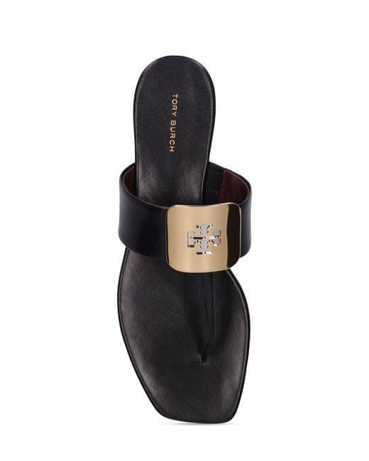 Tory Burch Black 10mm Hohe Zehensteg-sandalen Aus Leder "georgia"