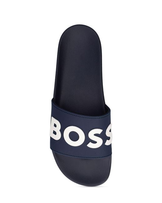Boss Blue Logo Slide Sandals for men