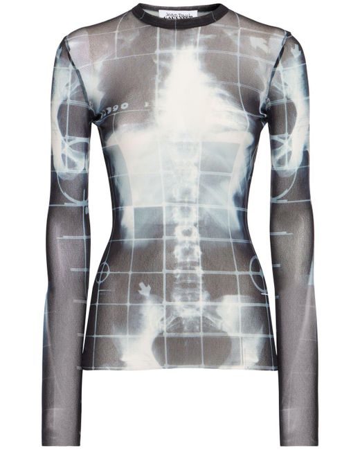 Jean Paul Gaultier Gray Langarmtop Aus Mesh "squeletor"