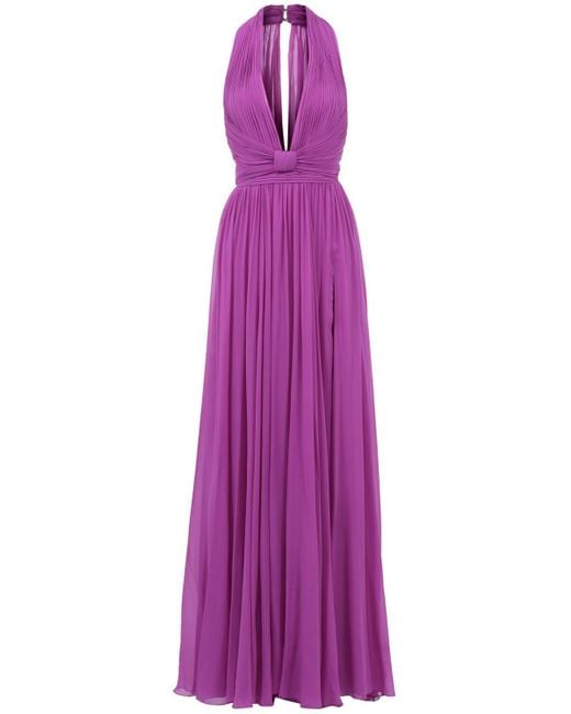 Robe longue en soie à plis Elie Saab en coloris Purple