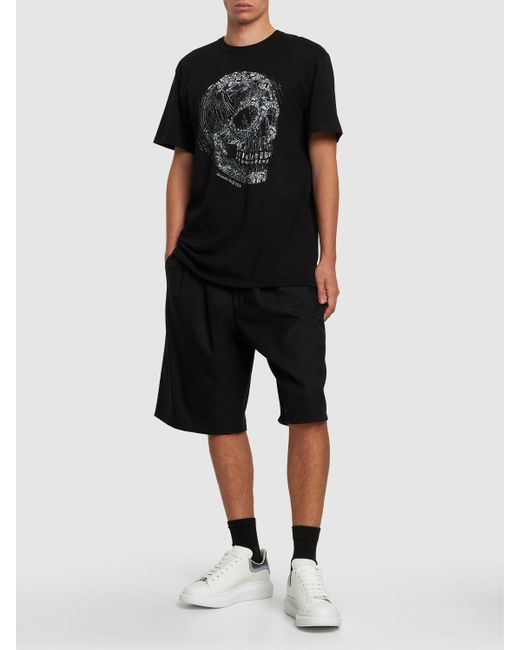 Alexander McQueen Black Embellished Crystal Skull Cotton T-shirt for men