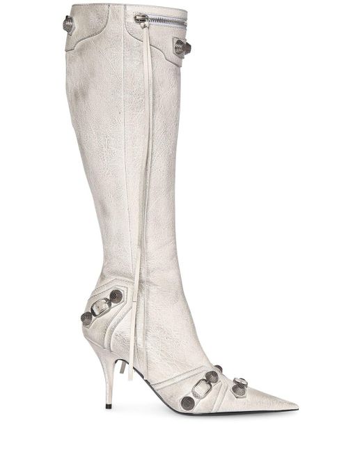 Balenciaga 90mm Cagole Leather Tall Boots in White | Lyst Canada