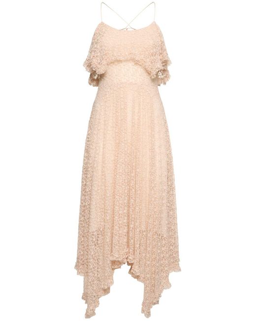 Philosophy Di Lorenzo Serafini ドレープ コットンブレンド レースミディドレス Natural