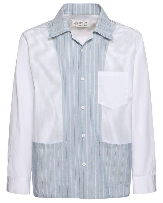 メンズ Maison Margiela 長袖ストライプコットンシャツ Blue