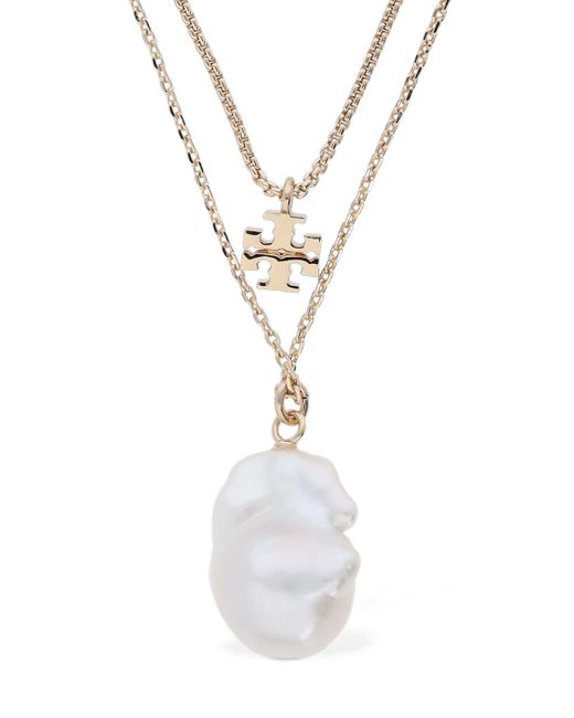 Tory Burch White Kira Delicate Pearl Layered Necklace