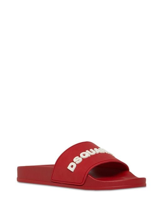 Sandalias planas de goma con logo DSquared² de hombre de color Red