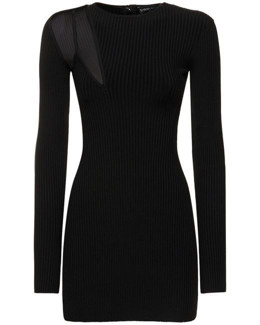 David Koma Black Bra Detail Net Insert Knit Mini Dress