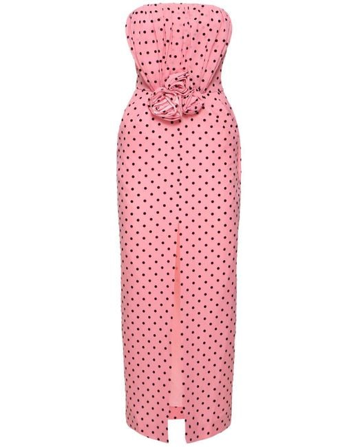 Alessandra Rich Pink Flocked Polka Dot Silk Georgette Dress