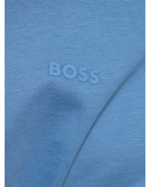 Camiseta de algodón jersey con logo Boss de hombre de color Blue