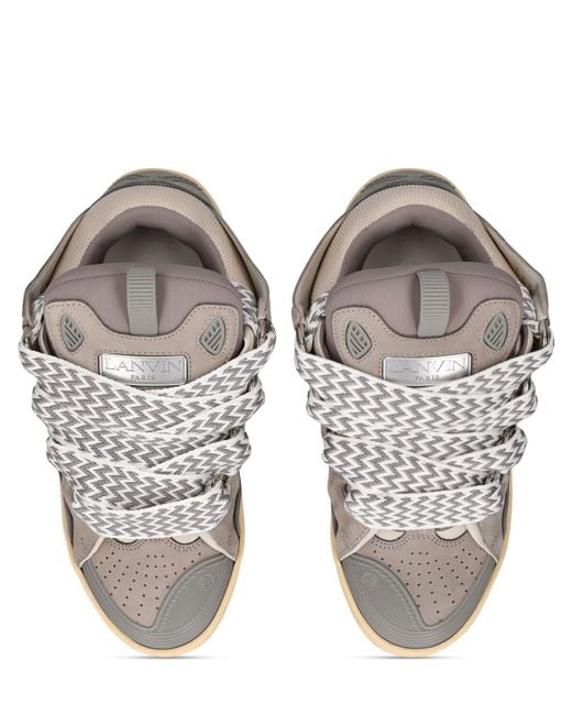 Lanvin Gray 30mm Hohe Sneakers Aus Leder & Mesh "curb"