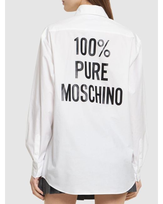 Camicia in popeline di cotone con logo posteriore di Moschino in White