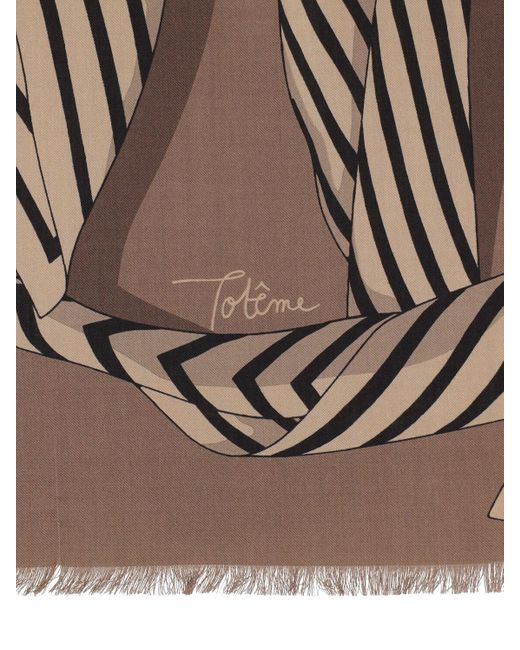 Totême  Brown Large Monogram Printed Wool & Silk Scarf