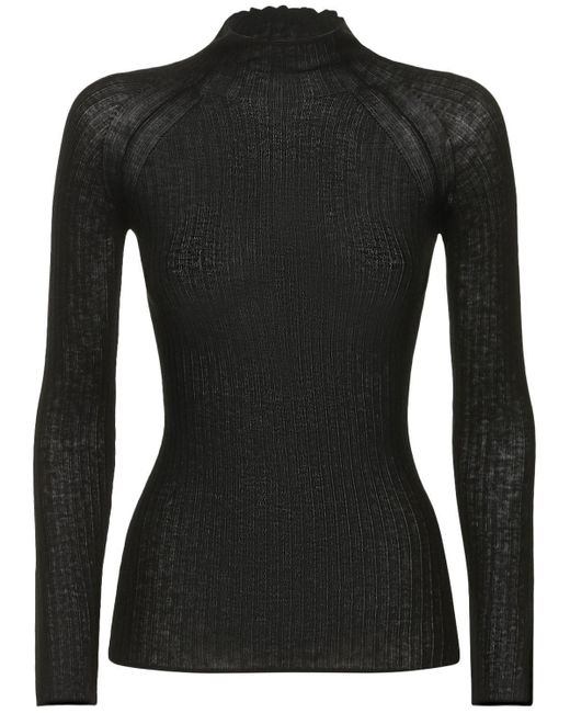 Wolford Air Wool Long Sleeve Wool Top in Black | Lyst