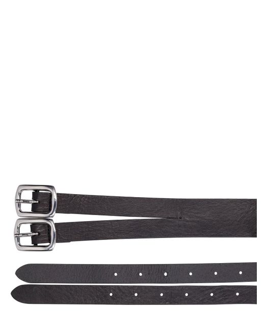 MM6 by Maison Martin Margiela White Double Buckle Leather Belt
