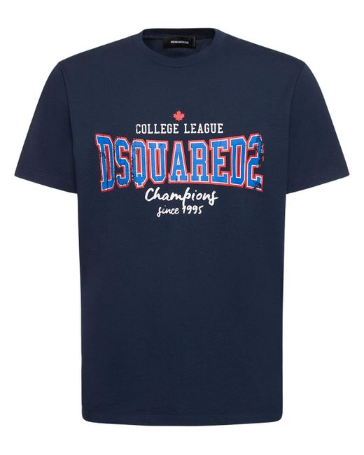 Camiseta de algodón con logo estampado DSquared² de hombre de color Blue