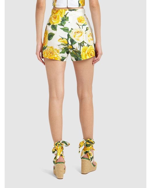 Dolce & Gabbana Yellow Shorts Aus Baumwollpopeline Mit Druck
