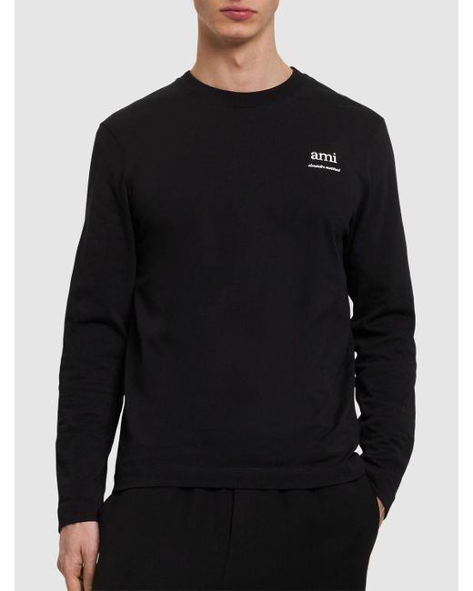 T-shirt boxy fit in cotone con logo di AMI in Black da Uomo