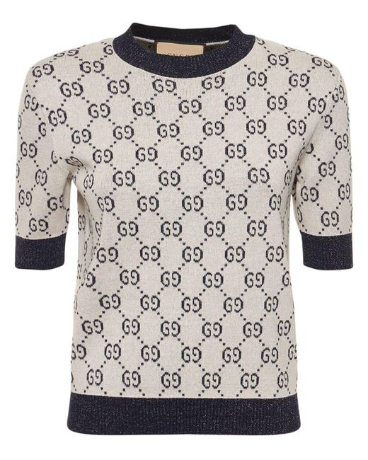 Gucci gg Cotton Blend Top in Ivory/Blue (Grey) | Lyst Canada