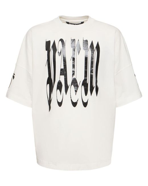Palm Angels White Back Gothic Palm Cotton T-shirt for men
