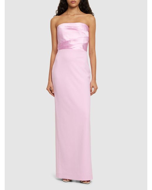 Solace London Pink Afra Strapless Crepe And Satin-twill Gown