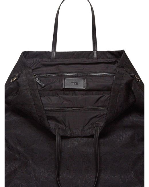 Versace Black Barocco Nylon Tote Bag for men