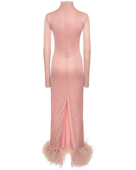 16Arlington Pink Luna Tech Jersey Maxi Dress W/Feathers