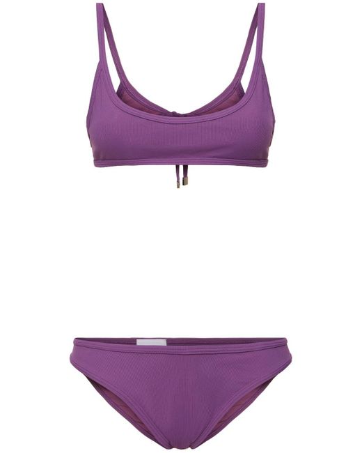 The Attico Purple Ribbed Lycra Bandeau Bikini Set