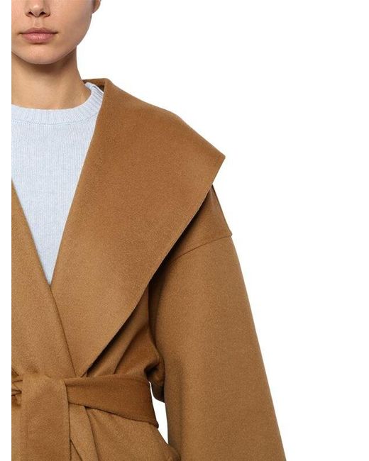 Loewe Belted Wool Cashmere Cloth Coat In Camel Brown Lyst