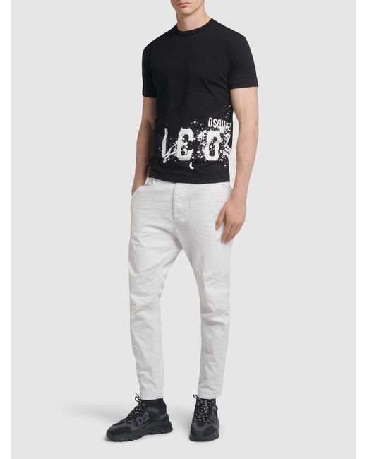 DSquared² Black Icon Splash Printed Cotton T-shirt for men
