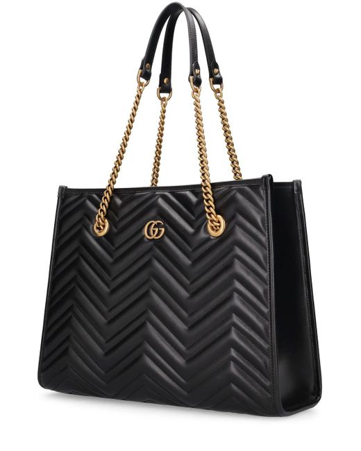 Gucci Black GG Marmont Medium Matelassé-leather Tote Bag