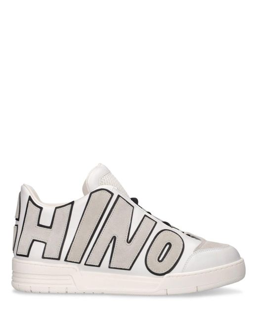 Moschino Black Logo Leather Mid Top Sneakers for men
